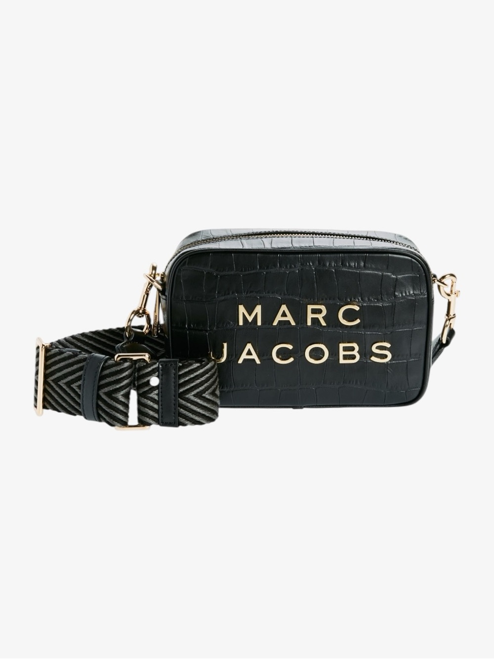 Marc Jacobs Flash Croc-Embossed Black Leather Crossbody Bag Gold Hardware